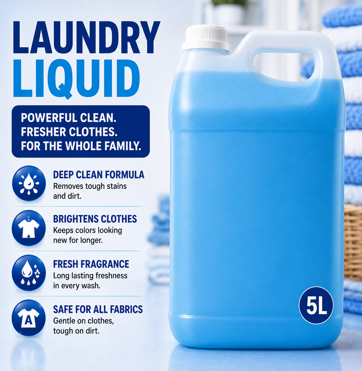 5 litre Omo laundry liquid bottle from My Store, showing the white container with blue and green label for washing clothes.