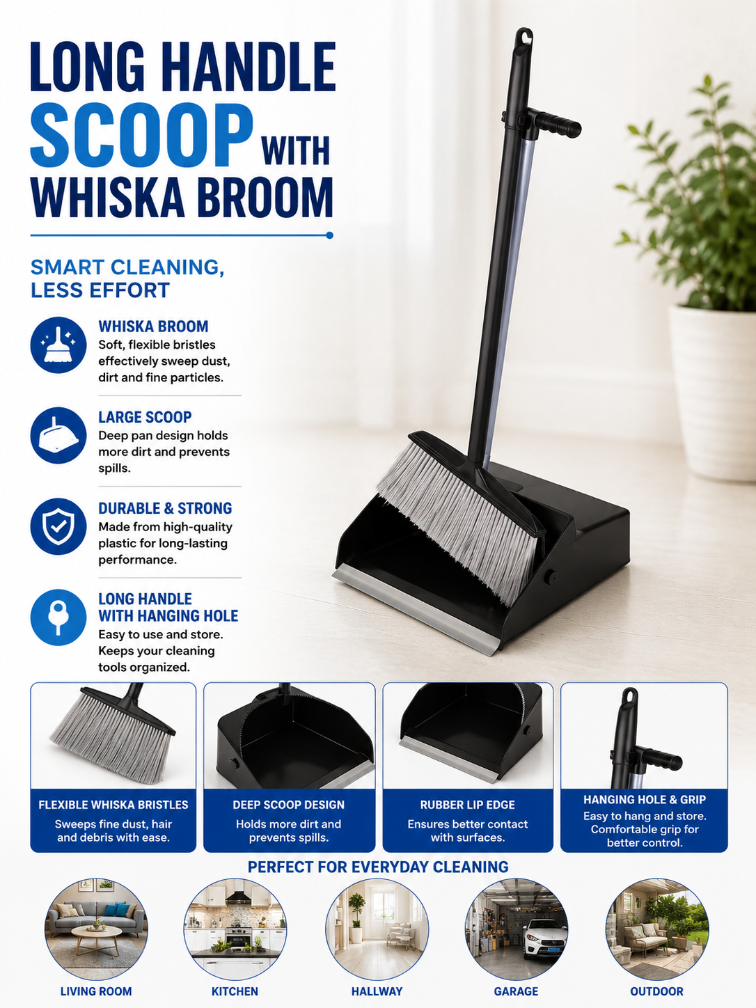 Plastic Long Handle Scoop with Whiska Broom
