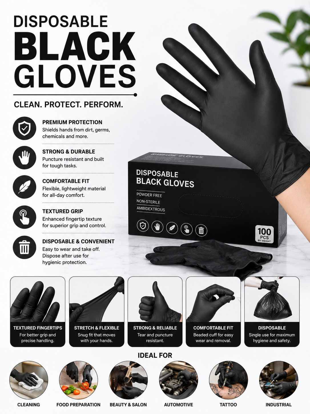Disposable black gloves
