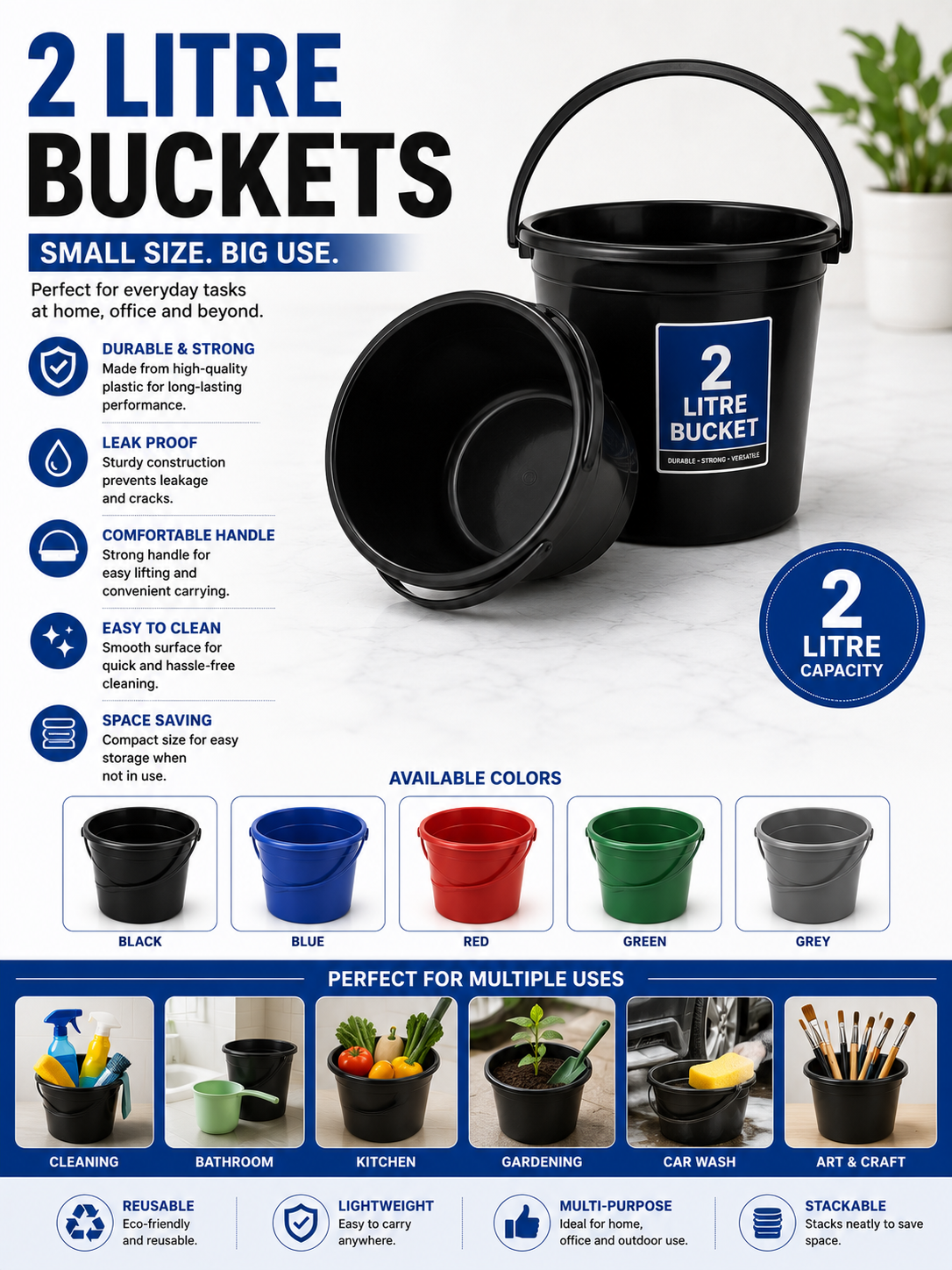 2 Litre plastic Bucket