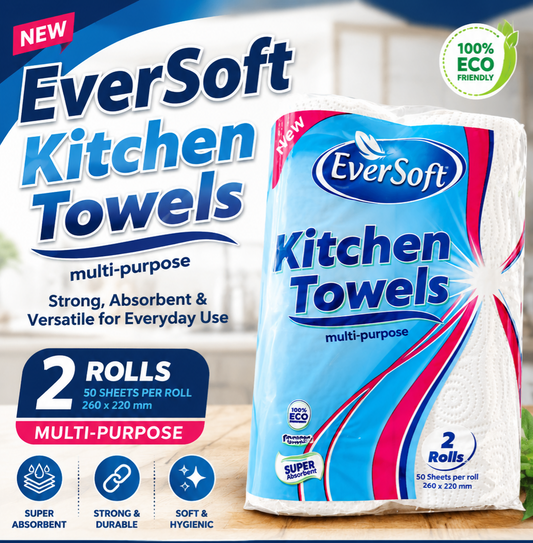 Two-pack of G-Detergents kitchen paper towels showing soft, absorbent paper towels for cleaning and kitchen use.